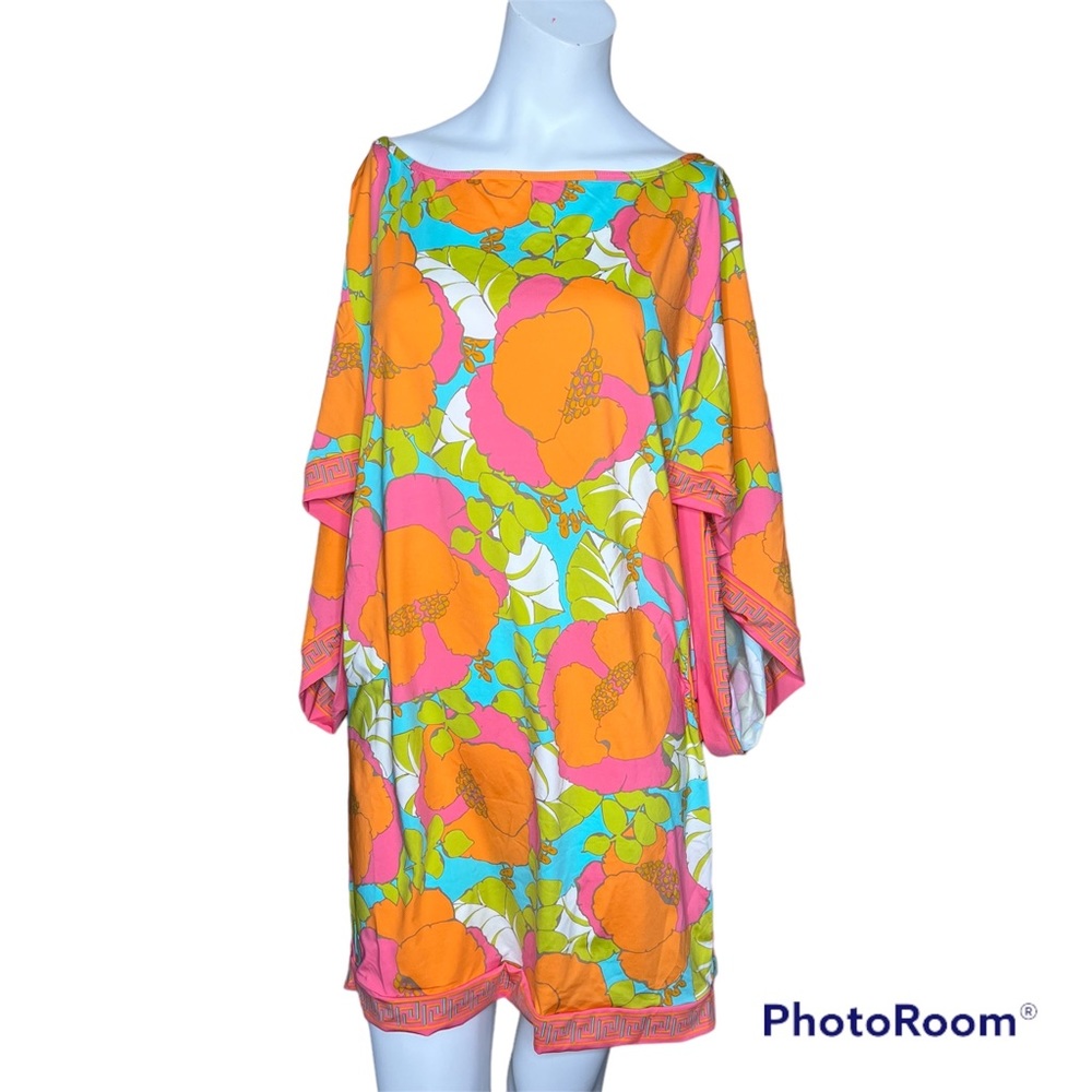 Trina Turk Orange Pink Turquoise Floral Swim Coverup